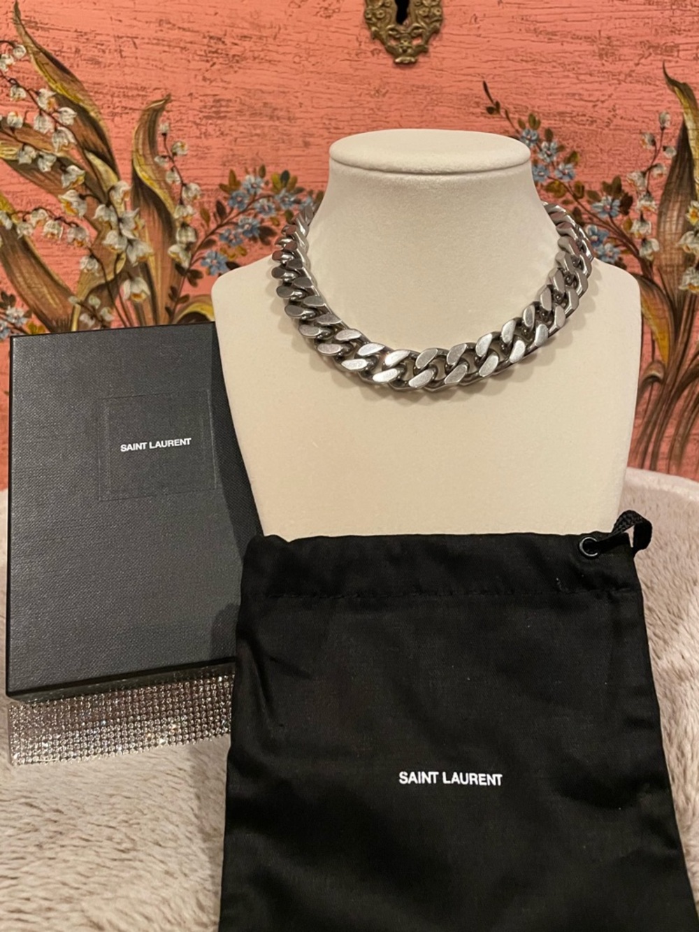 Saint Laurent Cuban Chain Necklace Silver-Tone - Picture 3 of 7